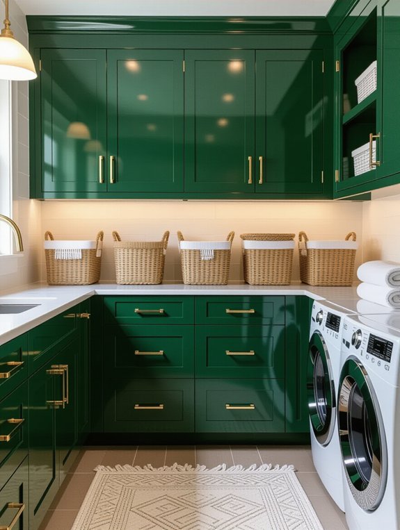 bold bottle green cabinets