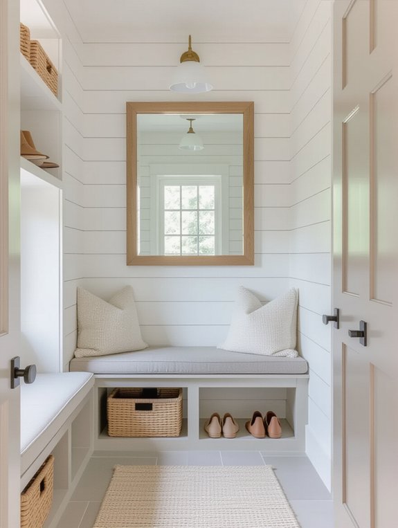 brighten narrow mudroom space