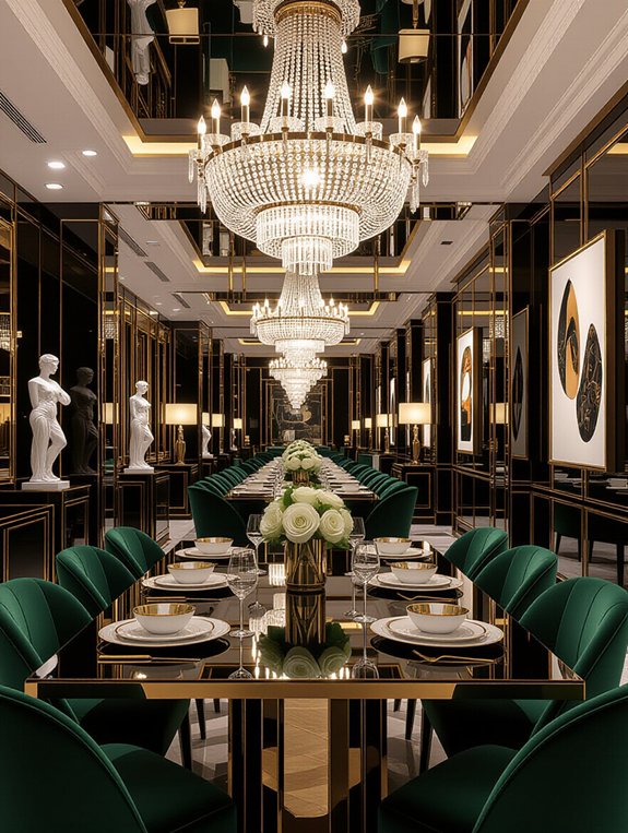 mirrored elegance enhances dining