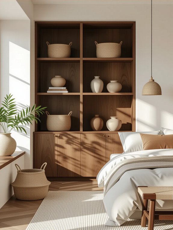 open shelving bedroom organization