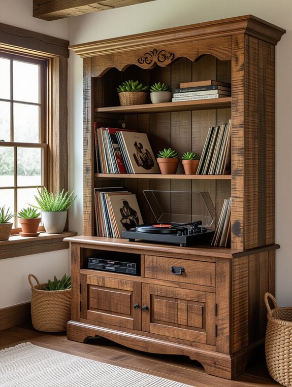 rustic wood media cabinets