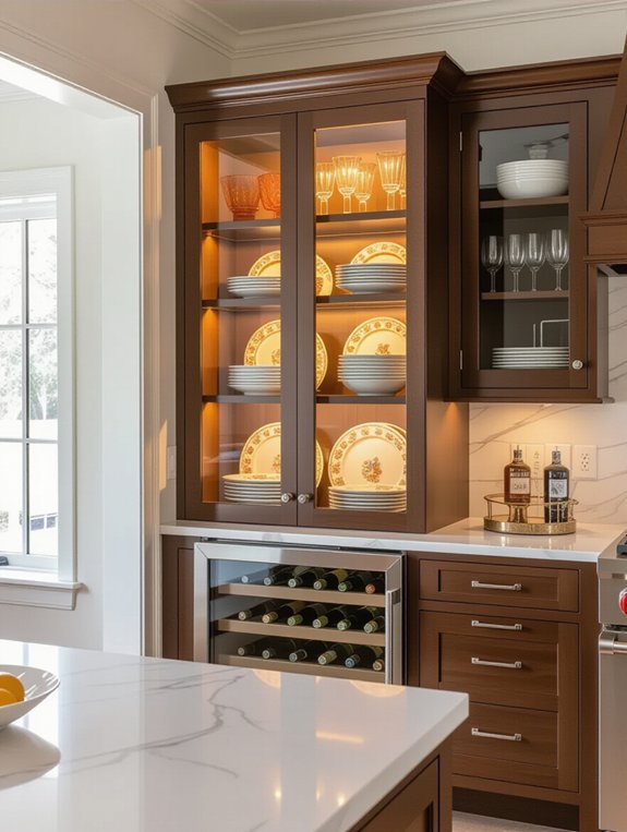 stylish glass front corner cabinets