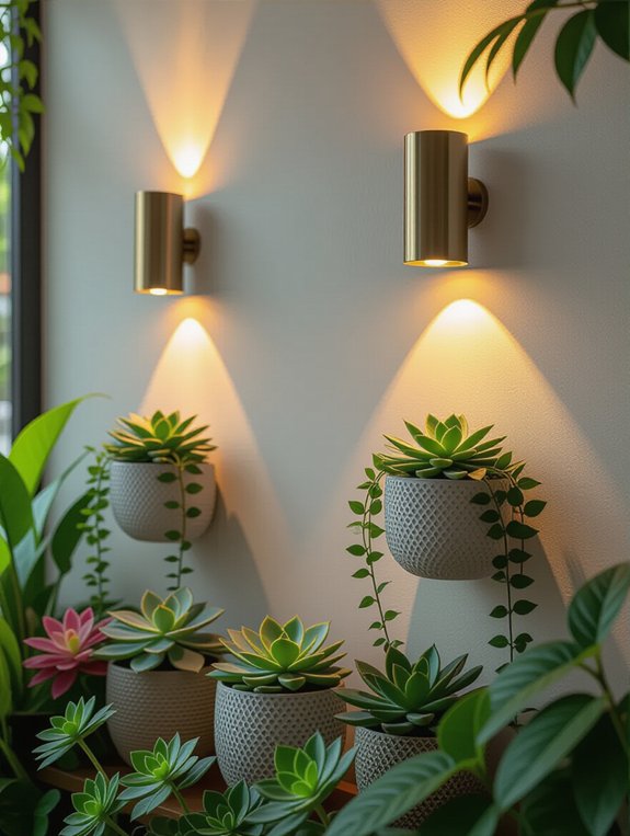 stylish wall sconces illuminate plants