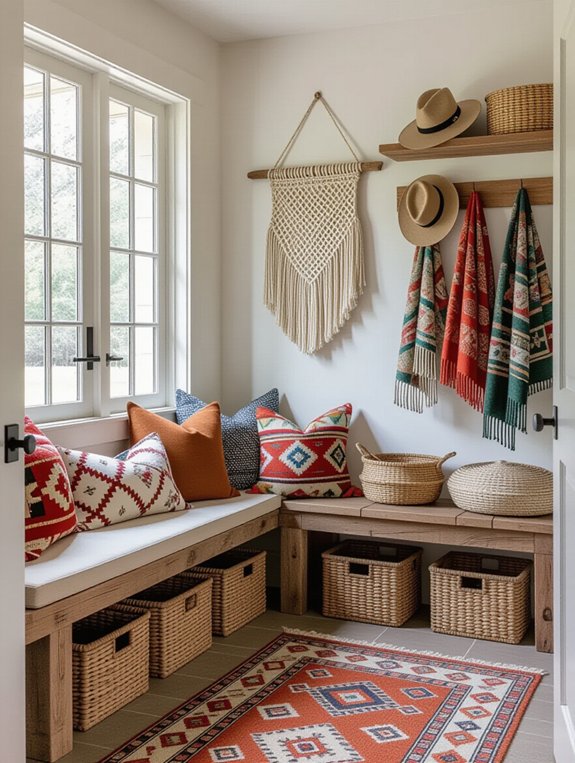 woven textiles enhance mudroom