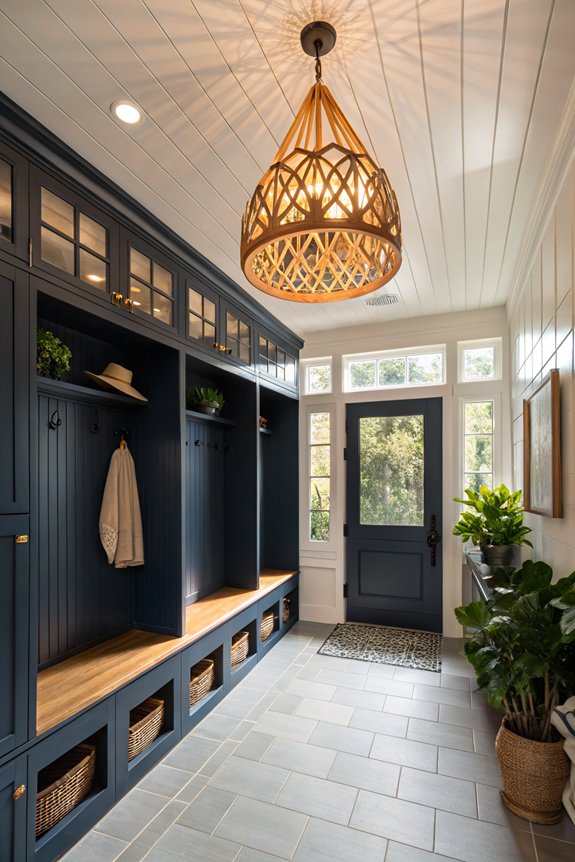 bold lighting transforms mudroom