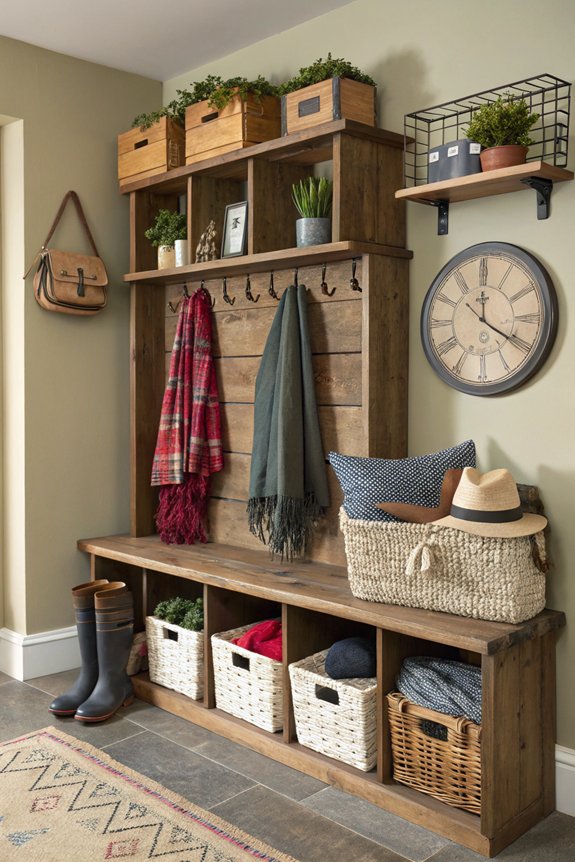 cozy mudroom shelf styling