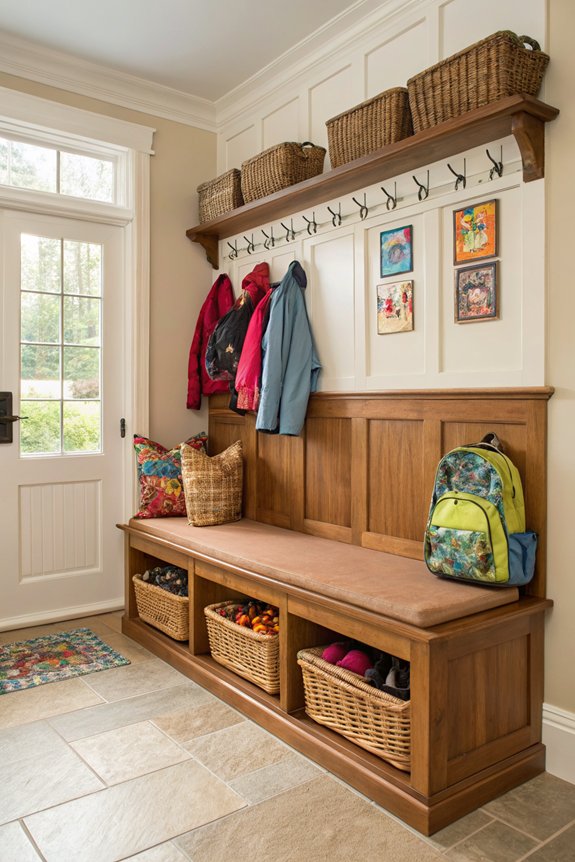 playful family mudroom bench