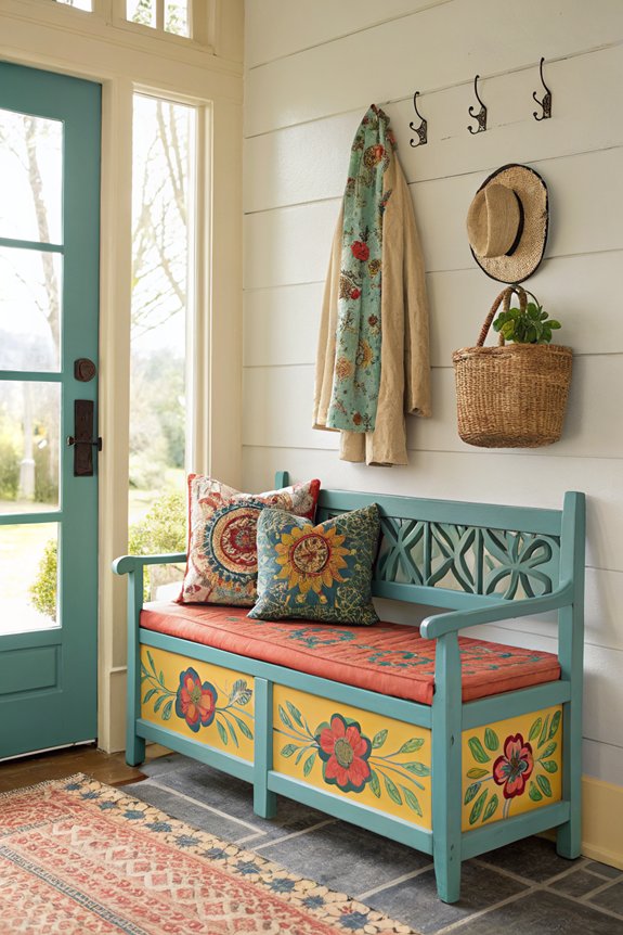 vibrant entryway bench decor