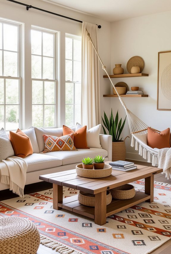 clutter free bohemian living space