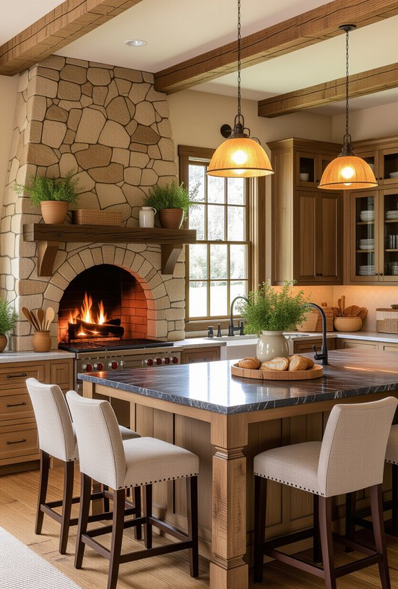 cozy fireplace kitchen ideas