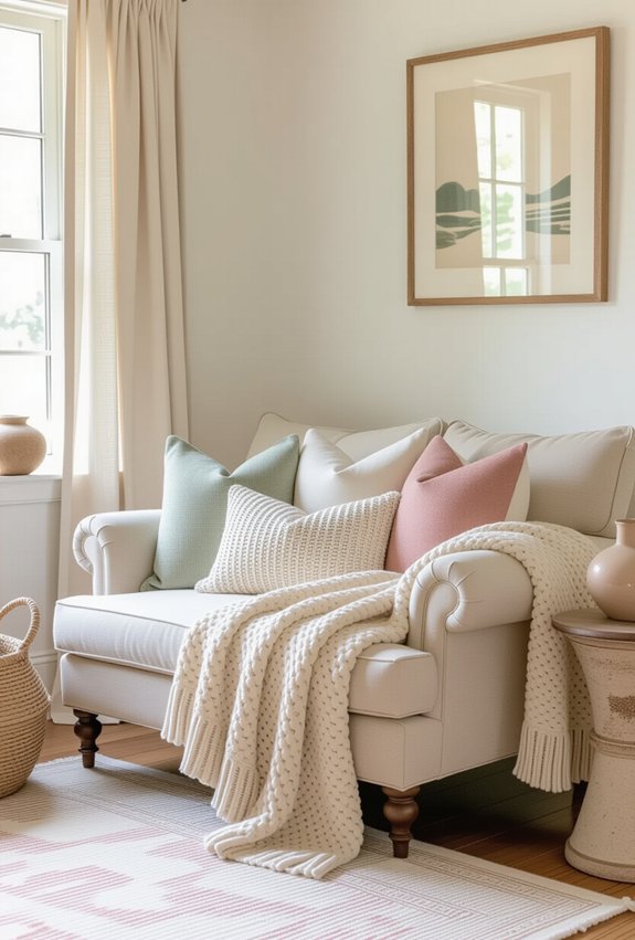 cozy textured pillow layering